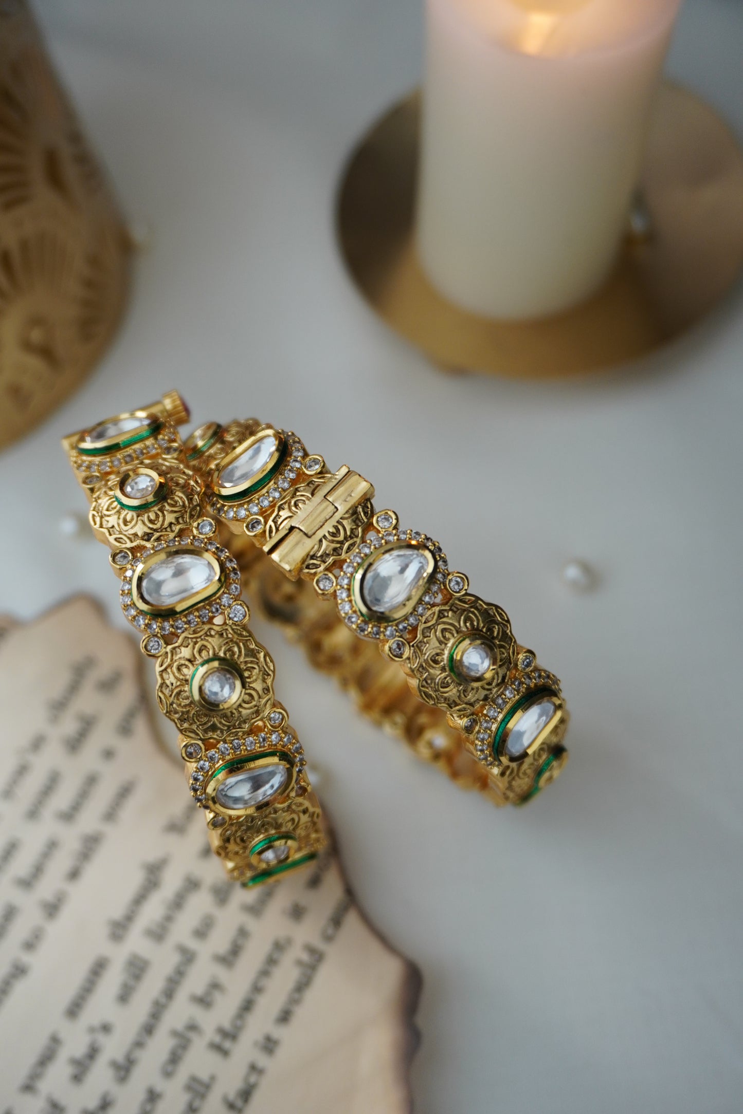Vaibhavi Kundan temple work Bangles - Set of 2