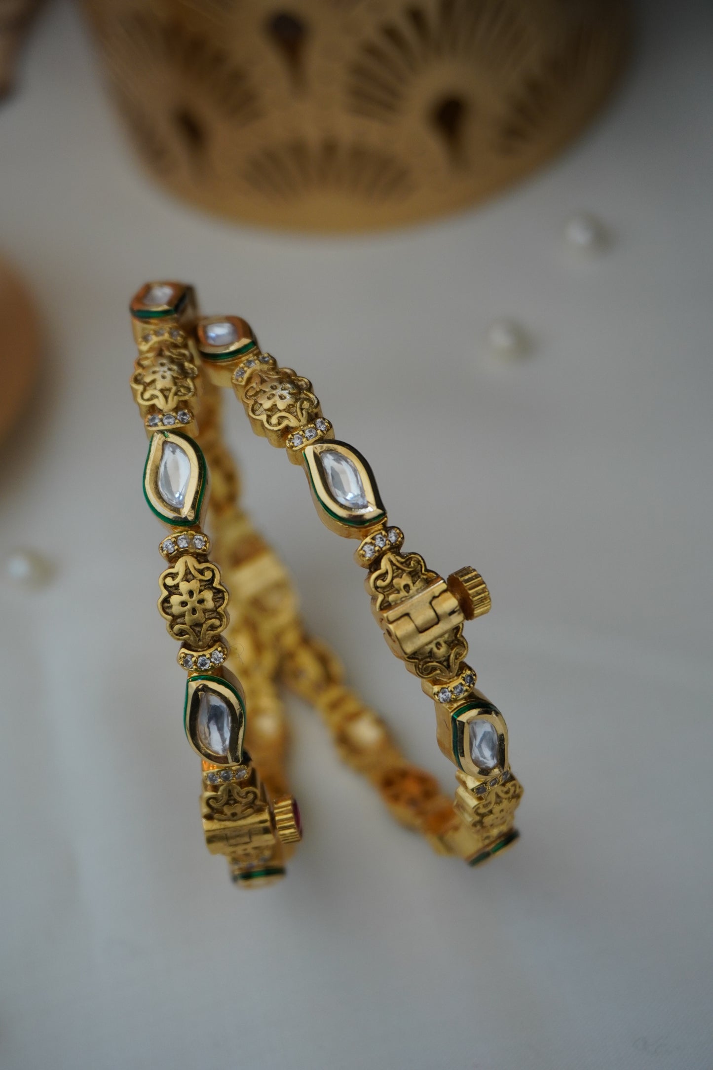 Nia Kundan and Temple Work Bangles - Set of 2