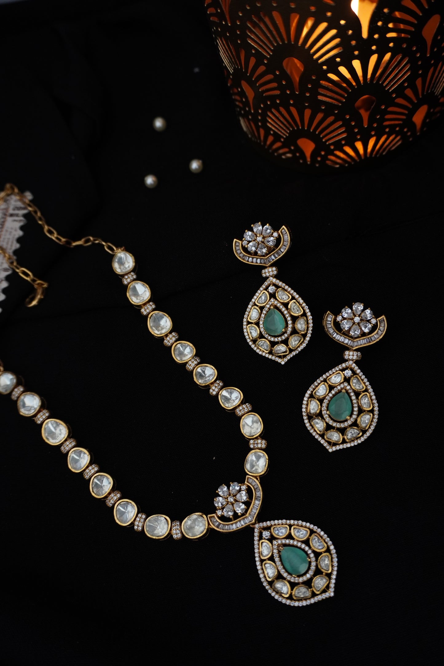 Ryan Turquoise Polki Necklace Set