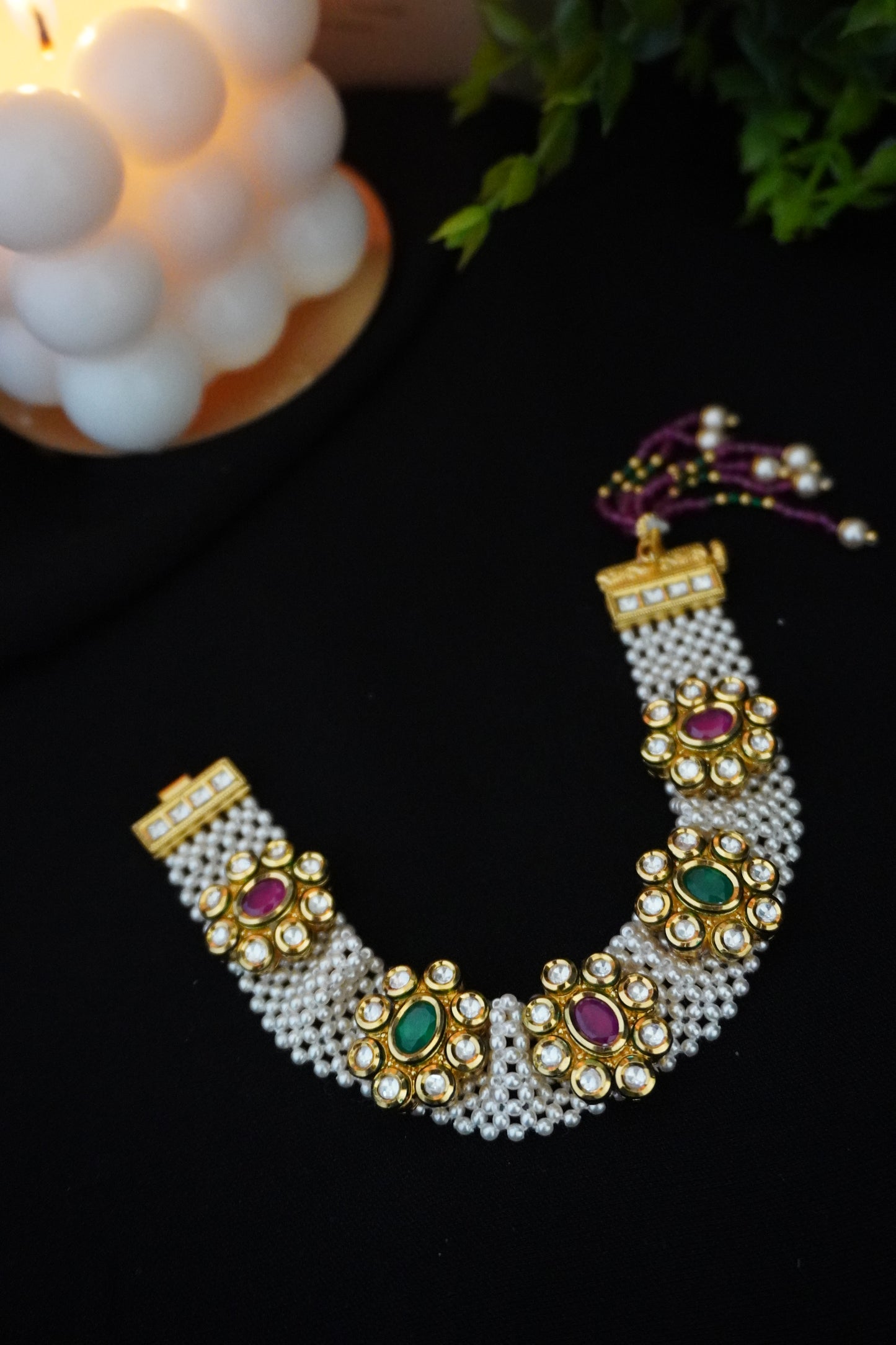 Nizam kundan and pearls bracelet