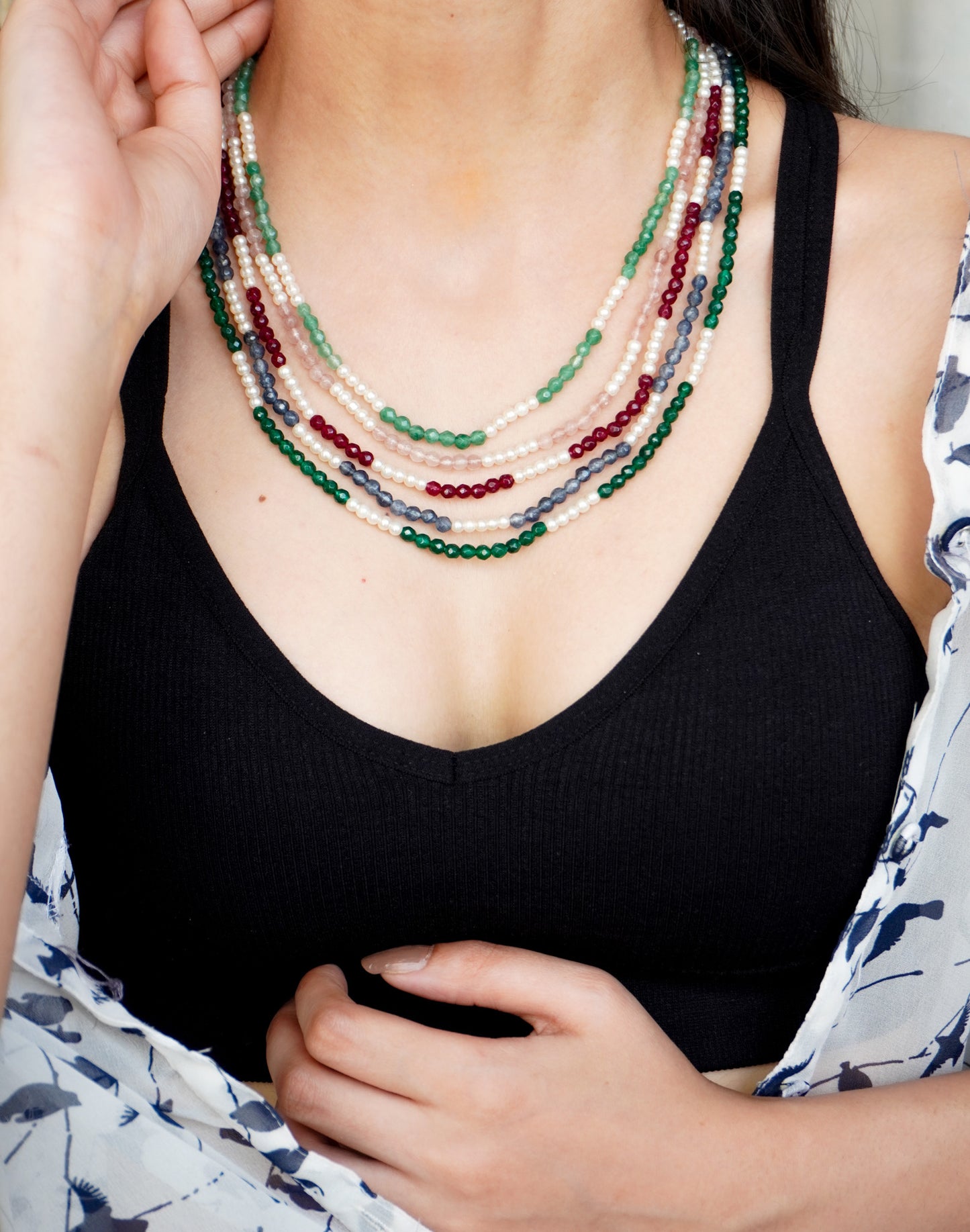 Mystic Stone and Pearls Necklace