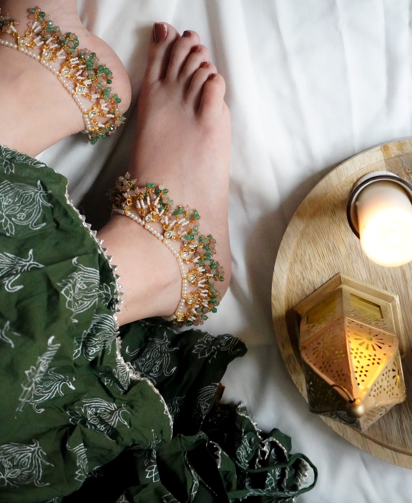 Noor Kundan and Pearls Anklets