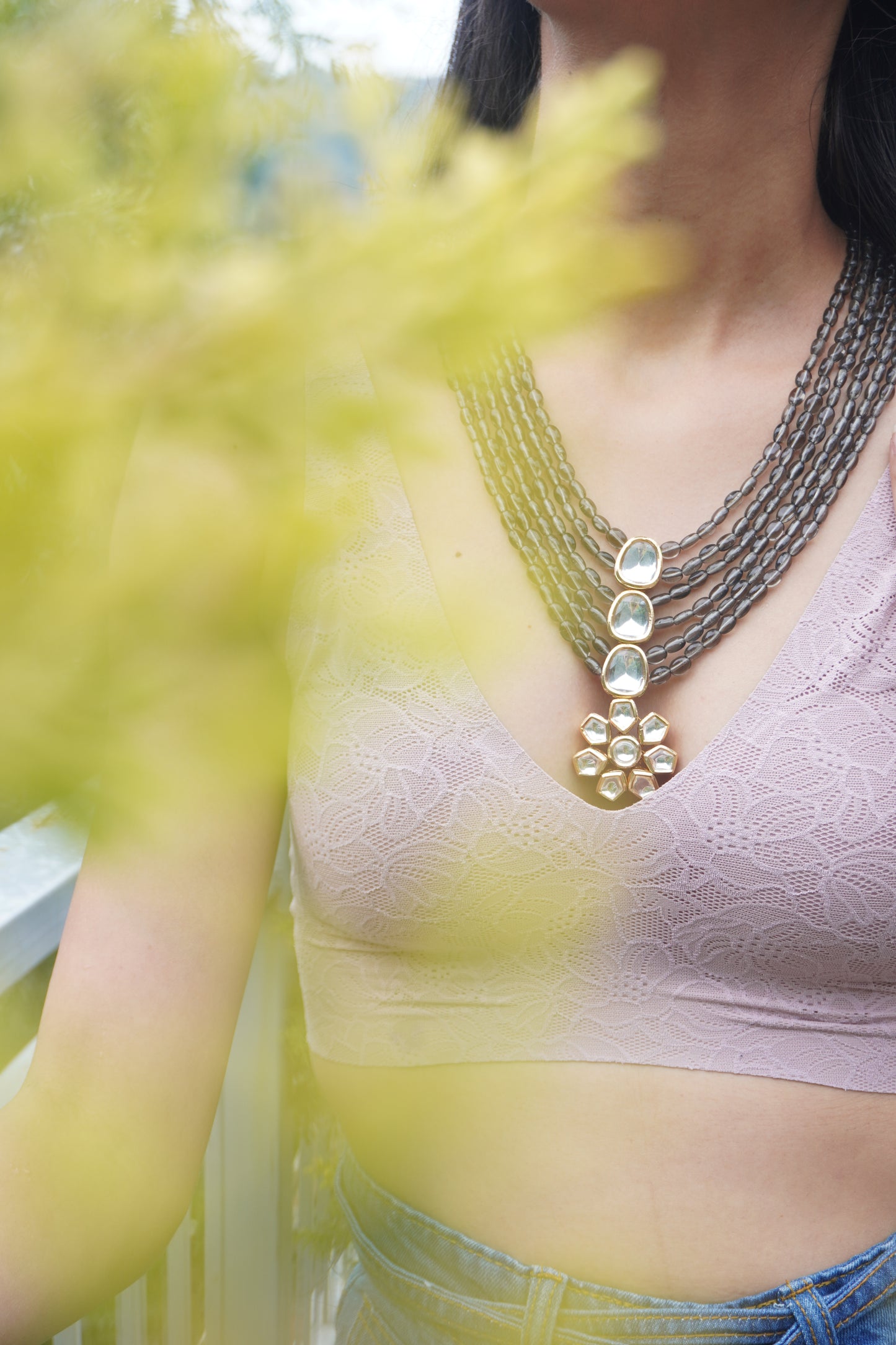 Jeeva Kundan & Grey Onyx Layered Necklace