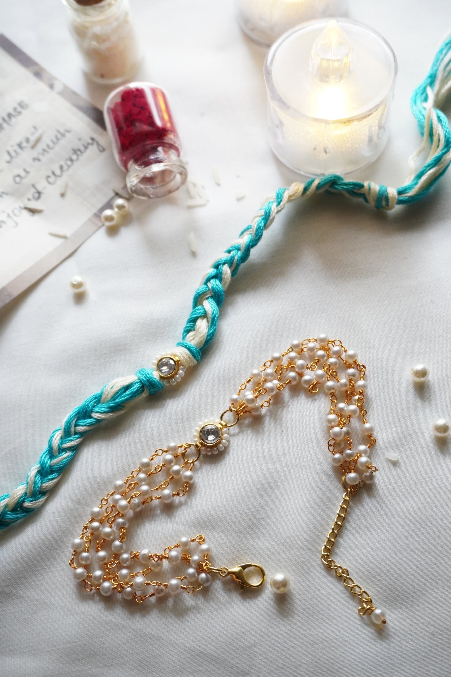 Riya Pearls and Kundan Rakhi Lumba Set