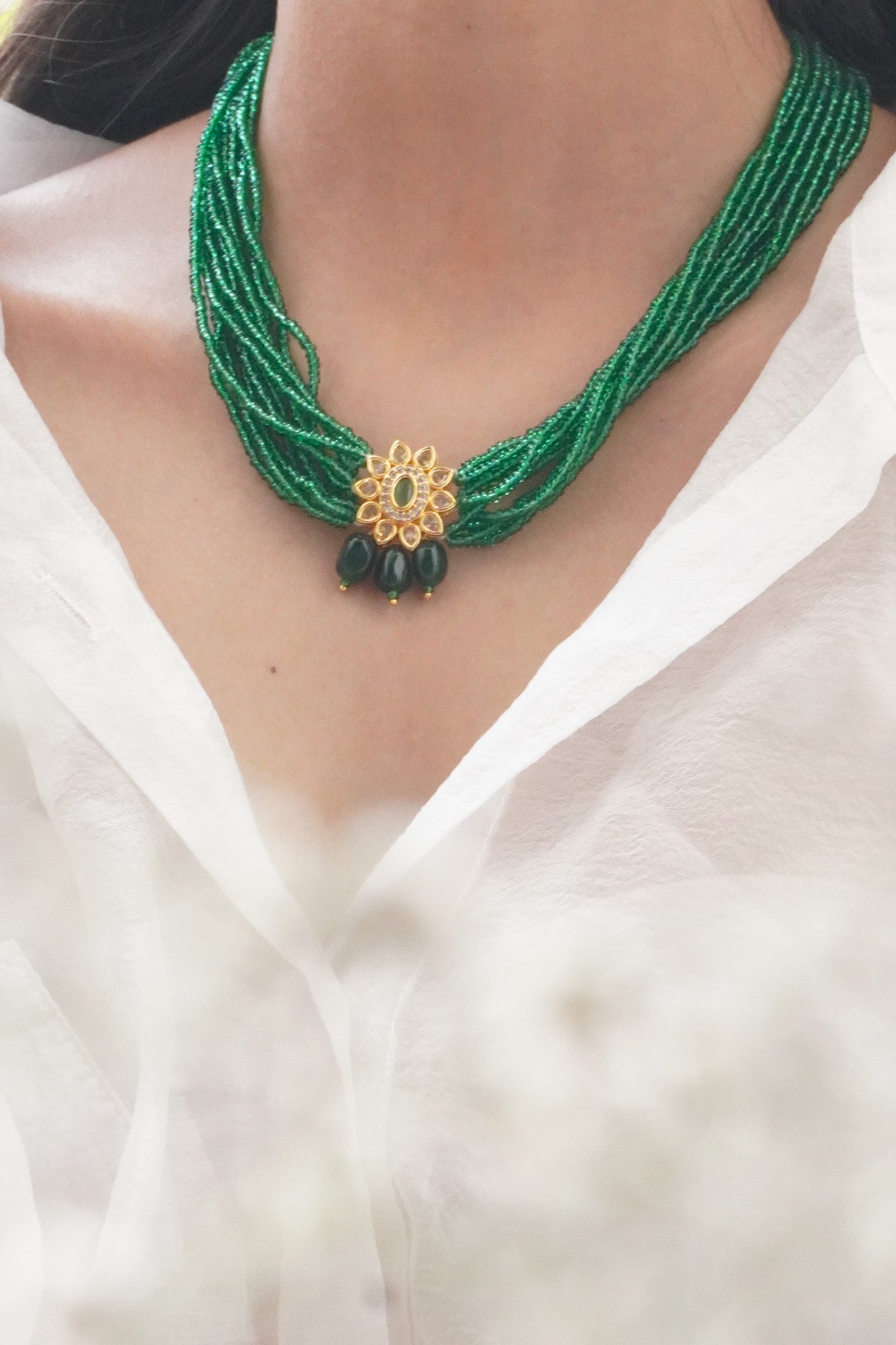 Iraa Kundan and Green Stones Necklace