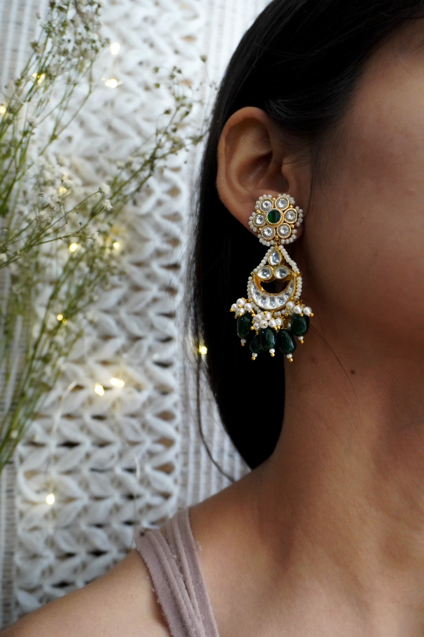 Navya Green Kundan Earrings