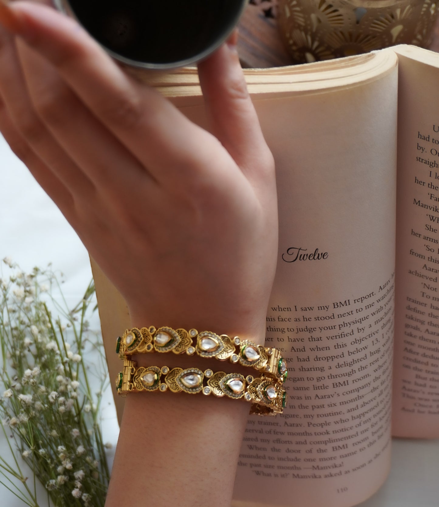 Avia Temple work and Kundan Bangles - Set of 2