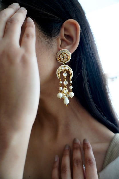 Crescent Pearls and Kundan Earrings