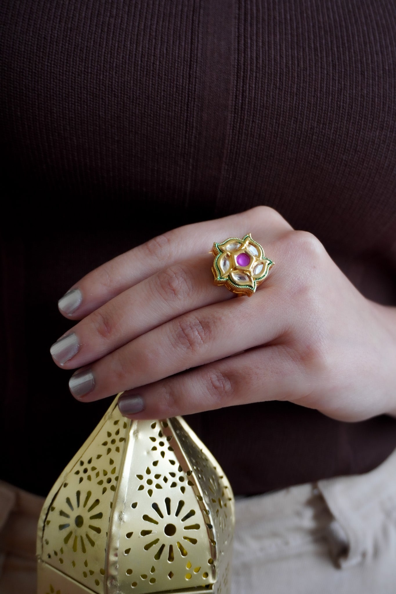 Crimson Dream Kundan Ring