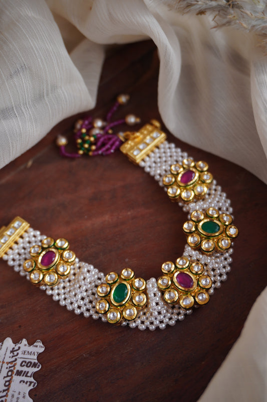 Nizam kundan and pearls bracelet