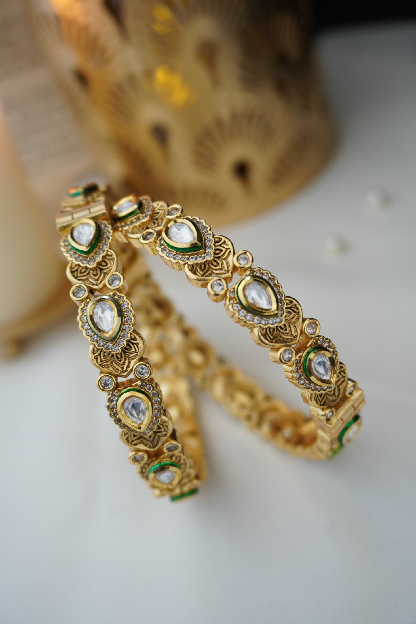 Avia Temple work and Kundan Bangles - Set of 2