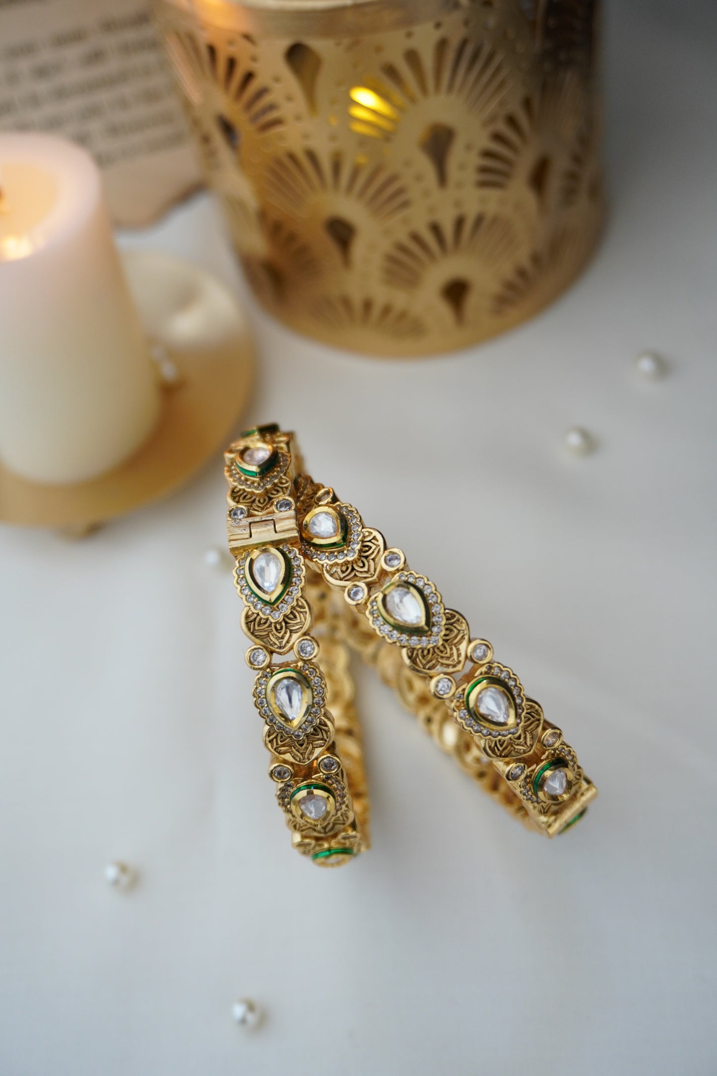 Avia Temple work and Kundan Bangles - Set of 2