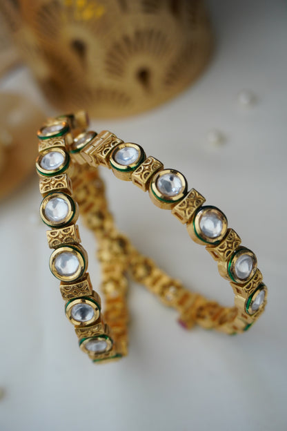Dhanvi Kundan and Temple work Bangles - Set of 2