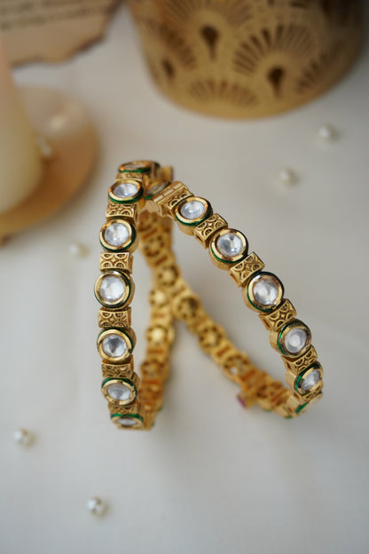 Dhanvi Kundan and Temple work Bangles - Set of 2