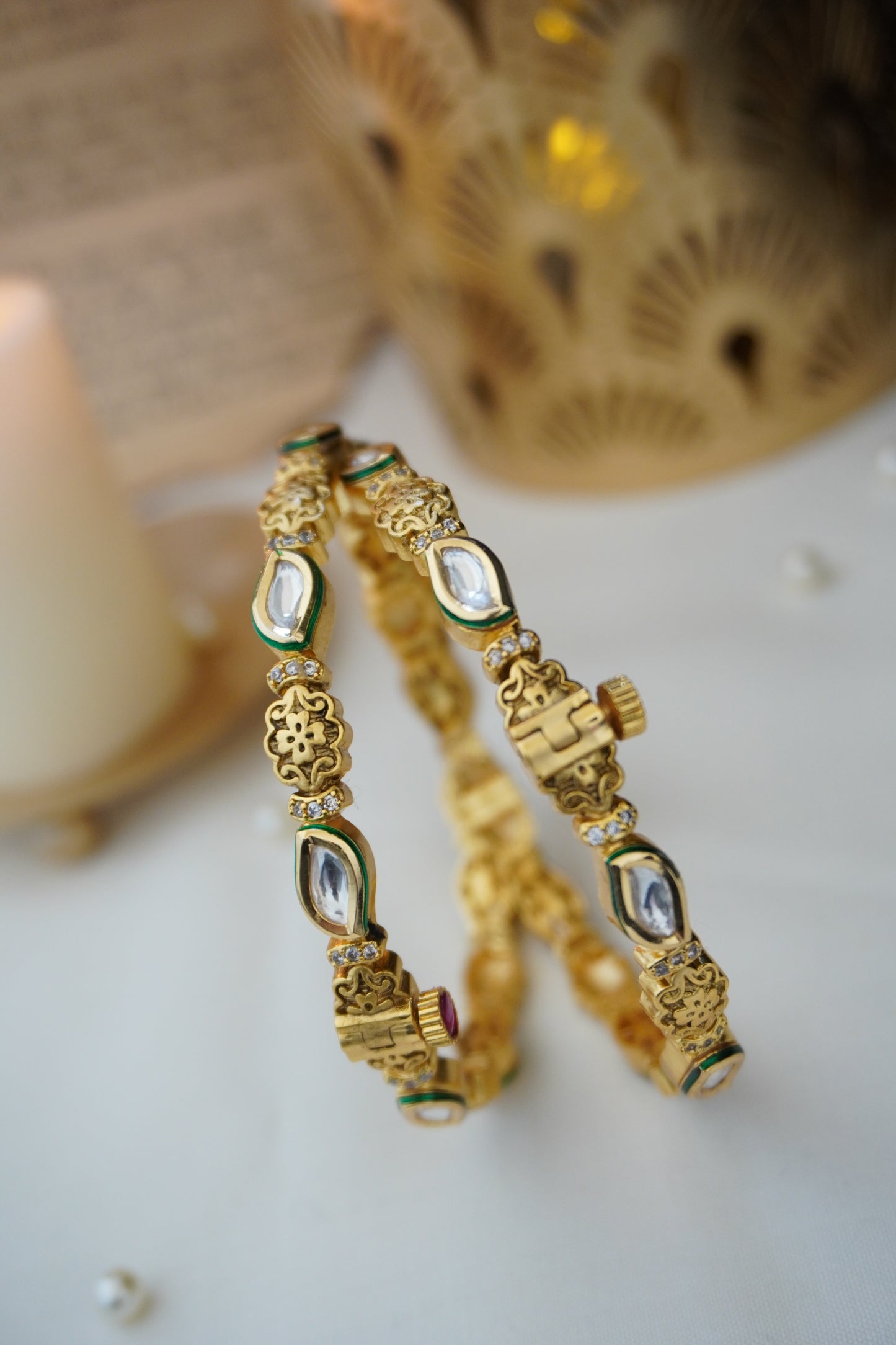 Nia Kundan and Temple Work Bangles - Set of 2