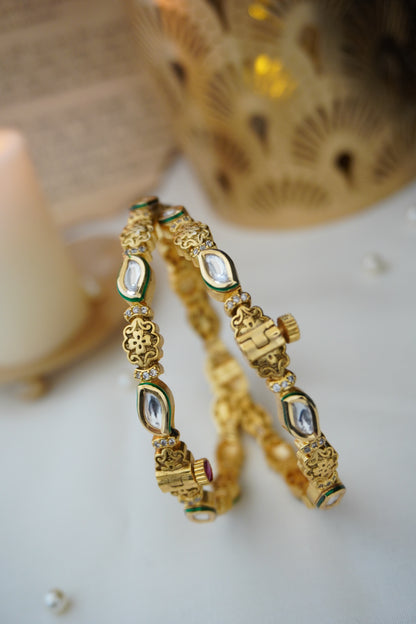 Nia Kundan and Temple Work Bangles - Set of 2