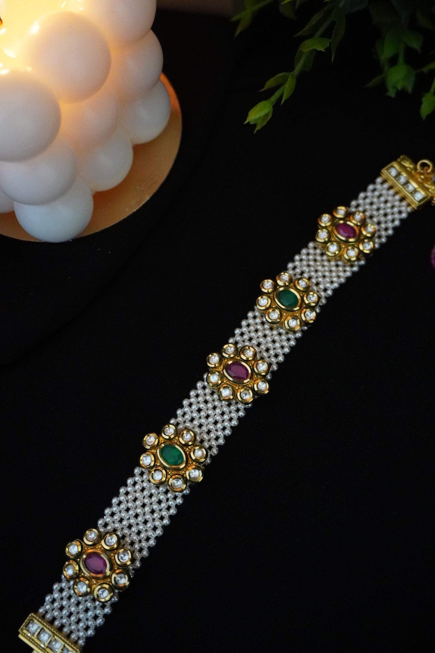 Nizam kundan and pearls bracelet