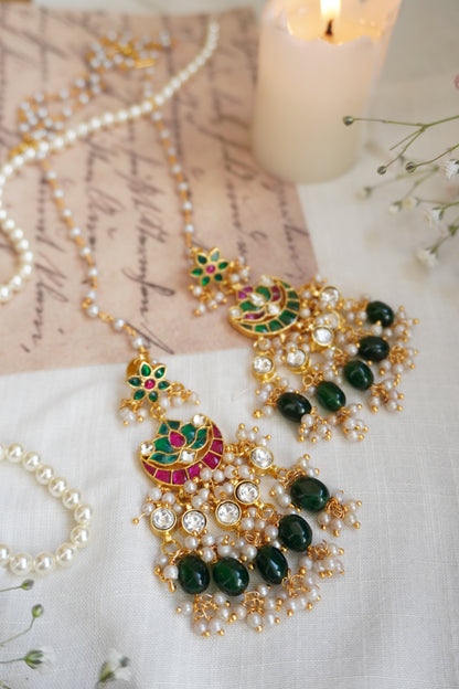 Raha Red- Green Kundan Earrings