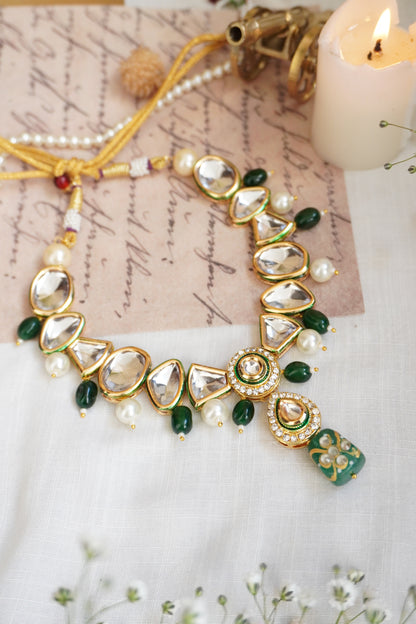 Kiara Green Kundan and Polki Necklace