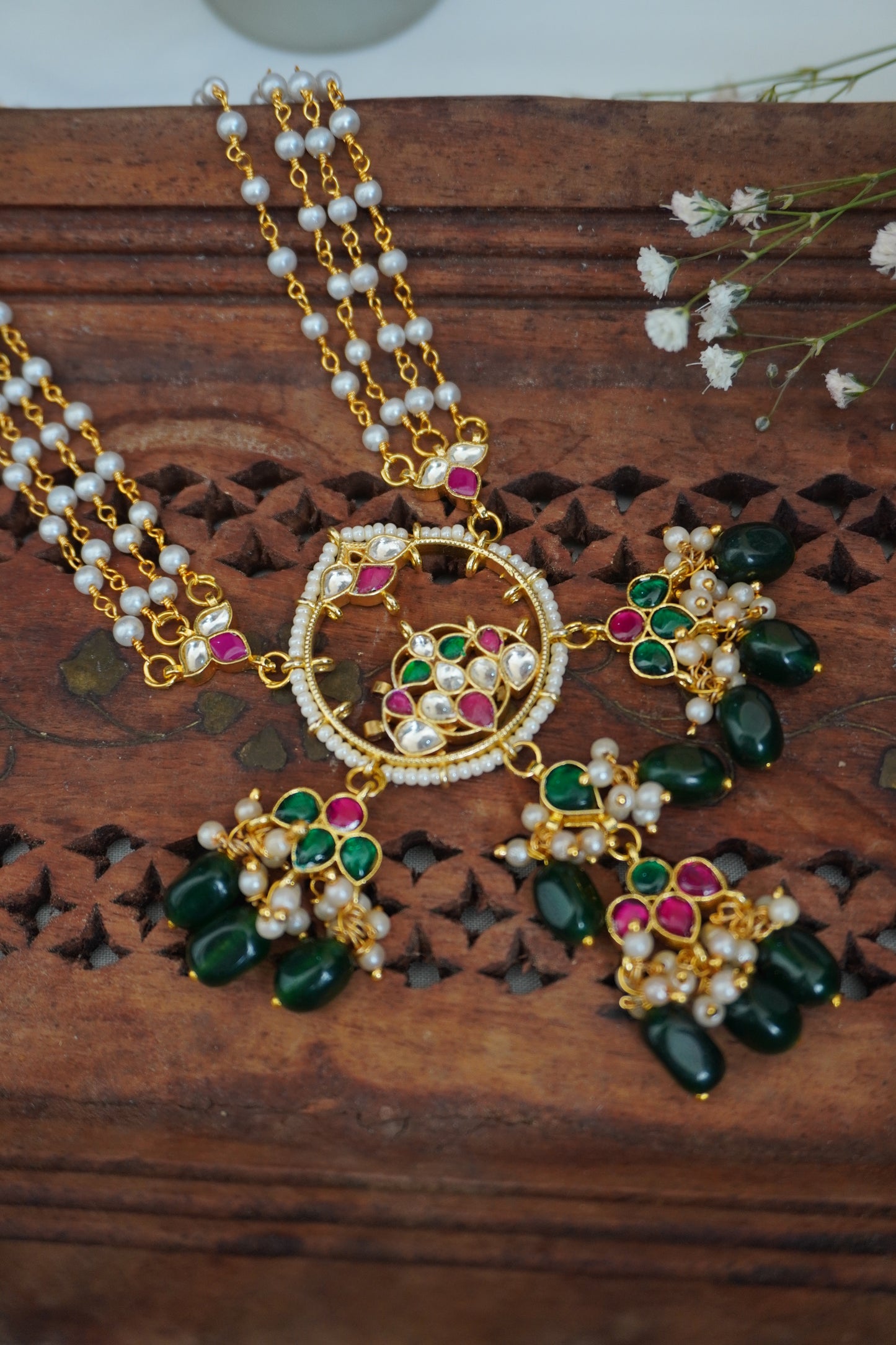 Kianna Red-Green Kundan Necklace