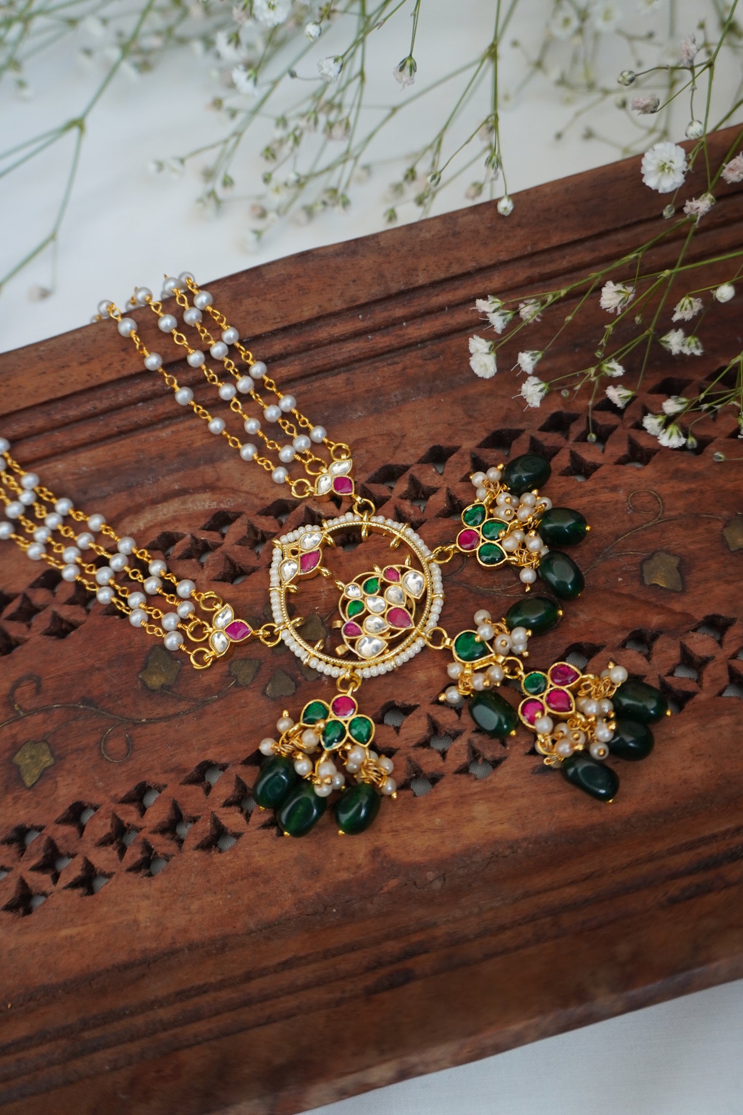 Kianna Red-Green Kundan Necklace