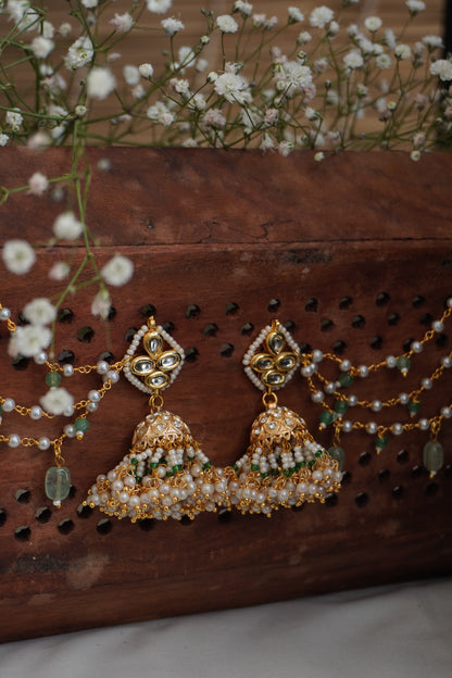 Zainit Mint Kundan Jhumka Earrings