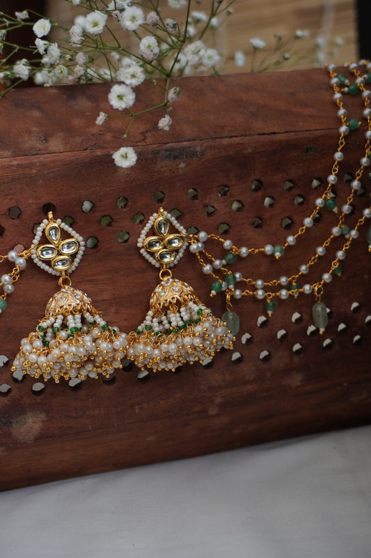 Zainit Mint Kundan Jhumka Earrings