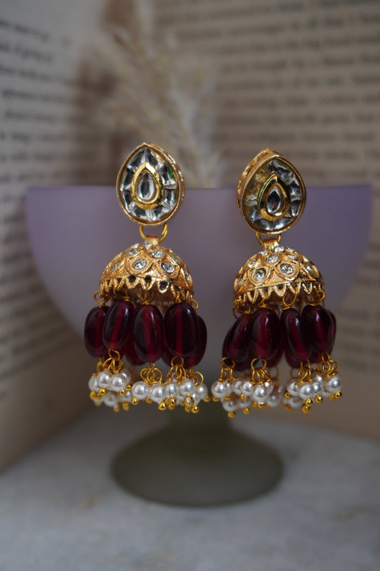 Tahina Red Kundan Jhumka Earring