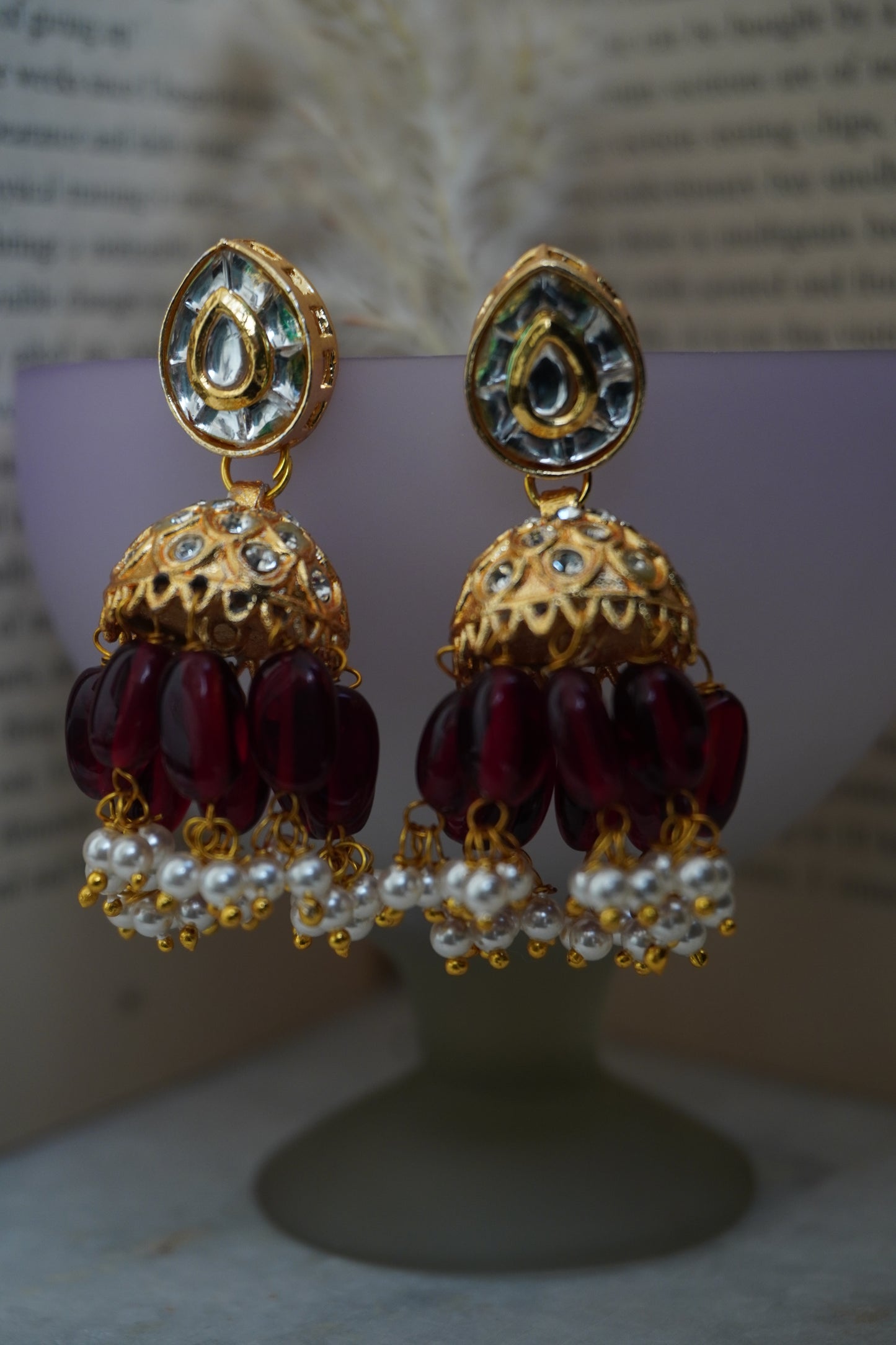 Tahina Red Kundan Jhumka Earring