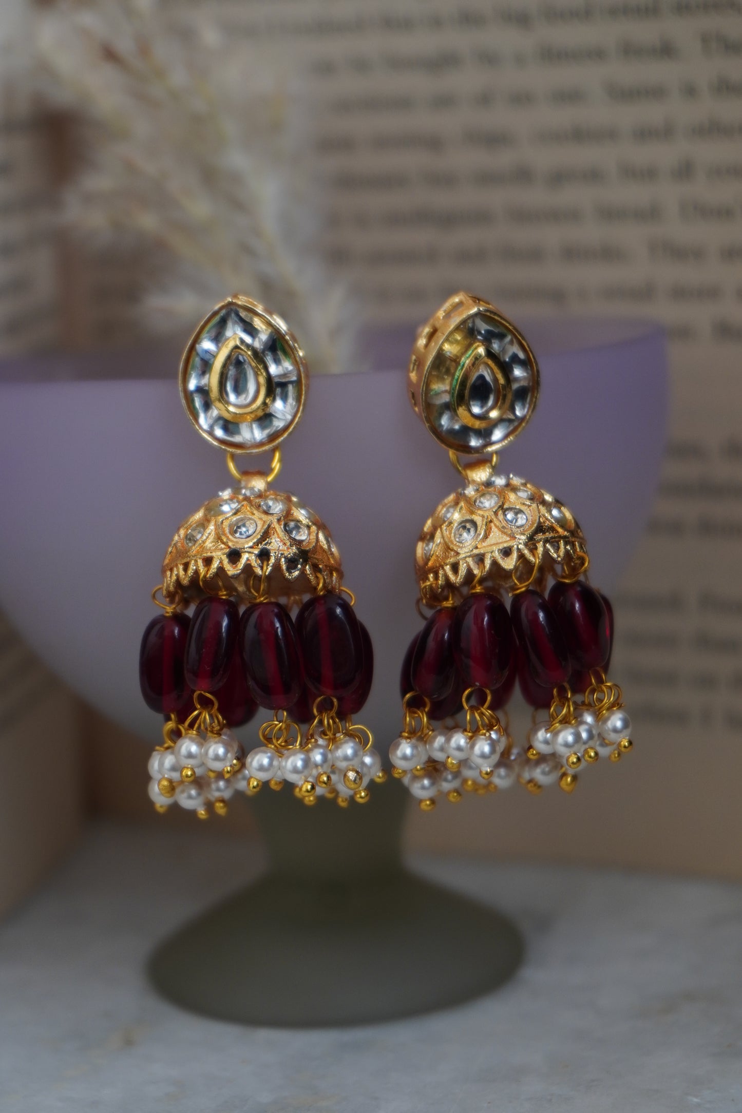 Tahina Red Kundan Jhumka Earring