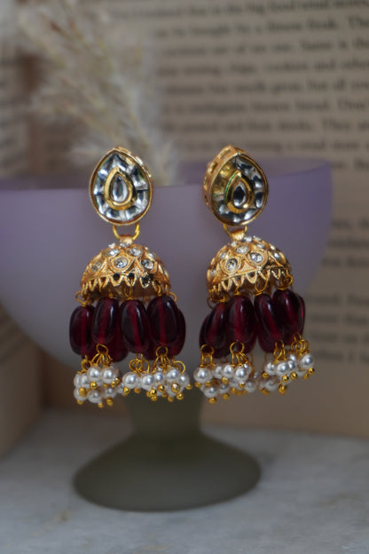 Tahina Red Kundan Jhumka Earring