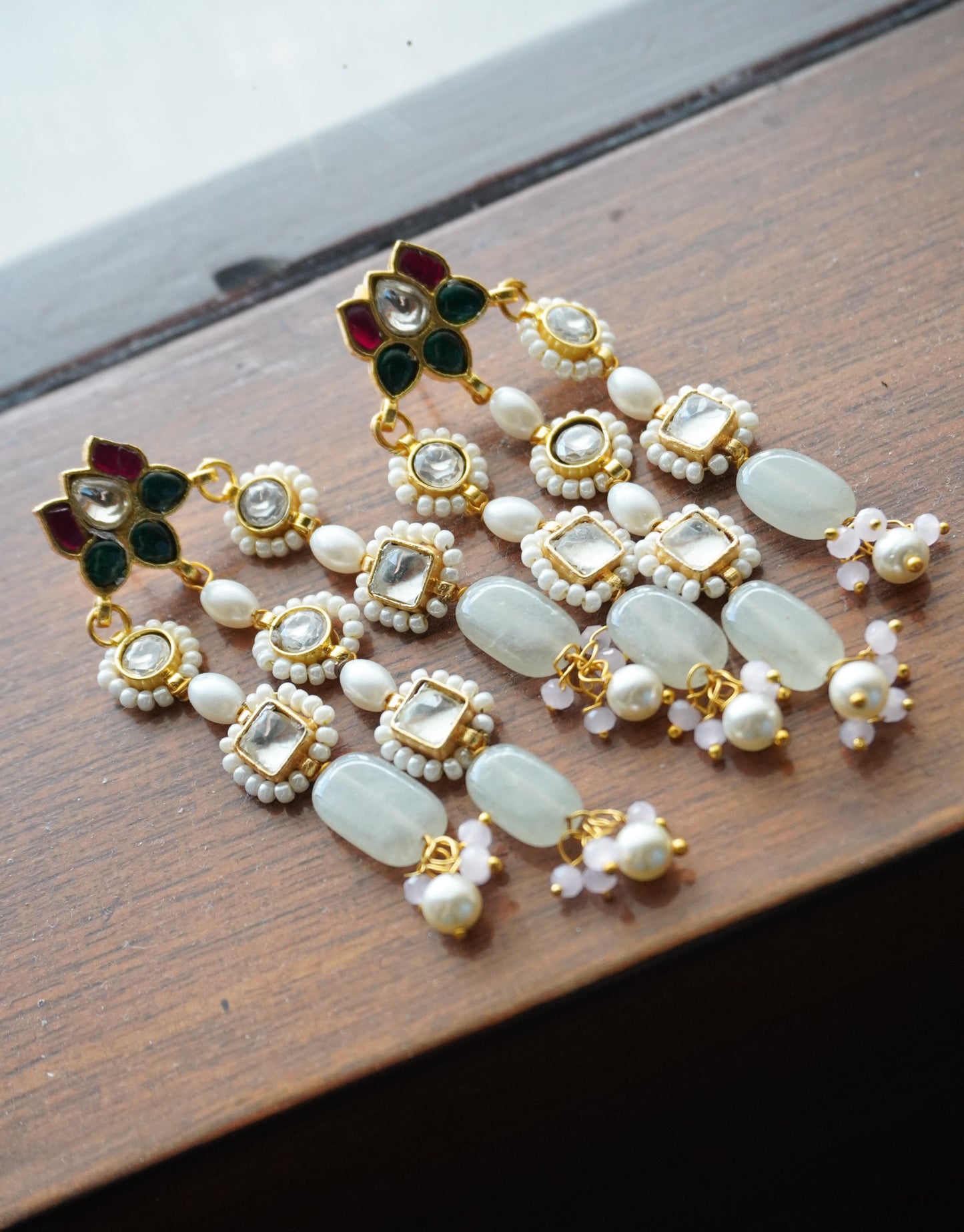 Nayra Lotus Kundan and Pearls Earrings