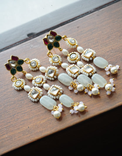 Nayra Lotus Kundan and Pearls Earrings