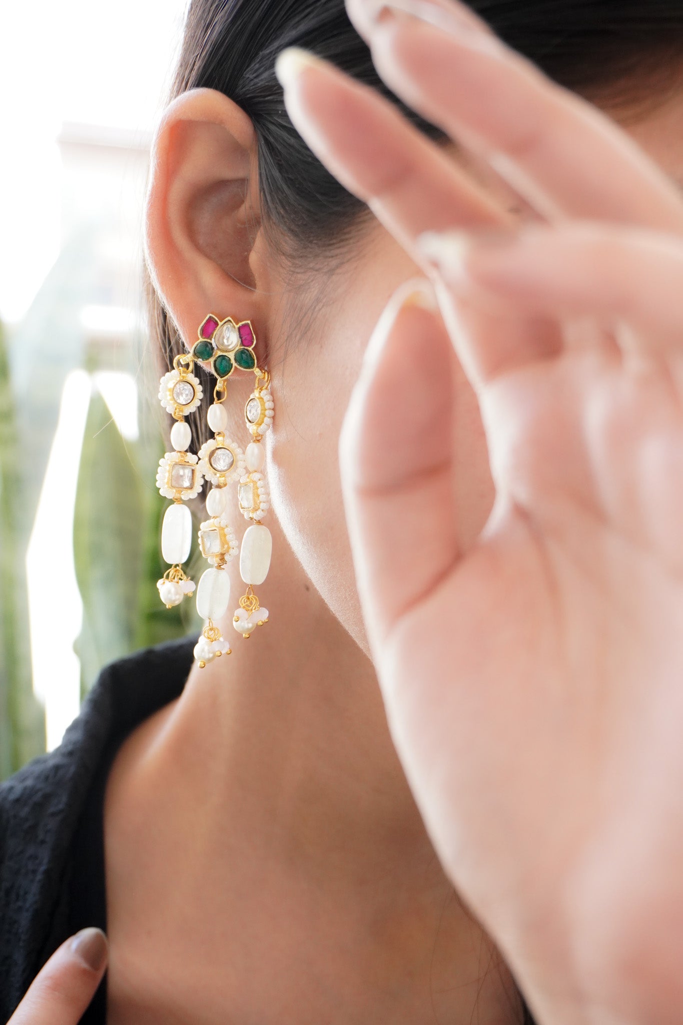 Nayra Lotus Kundan and Pearls Earrings