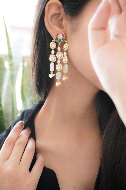 Nayra Lotus Kundan and Pearls Earrings