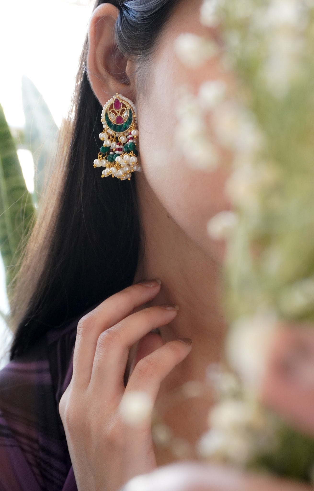 Zaiba Kundan and Stone Earrings