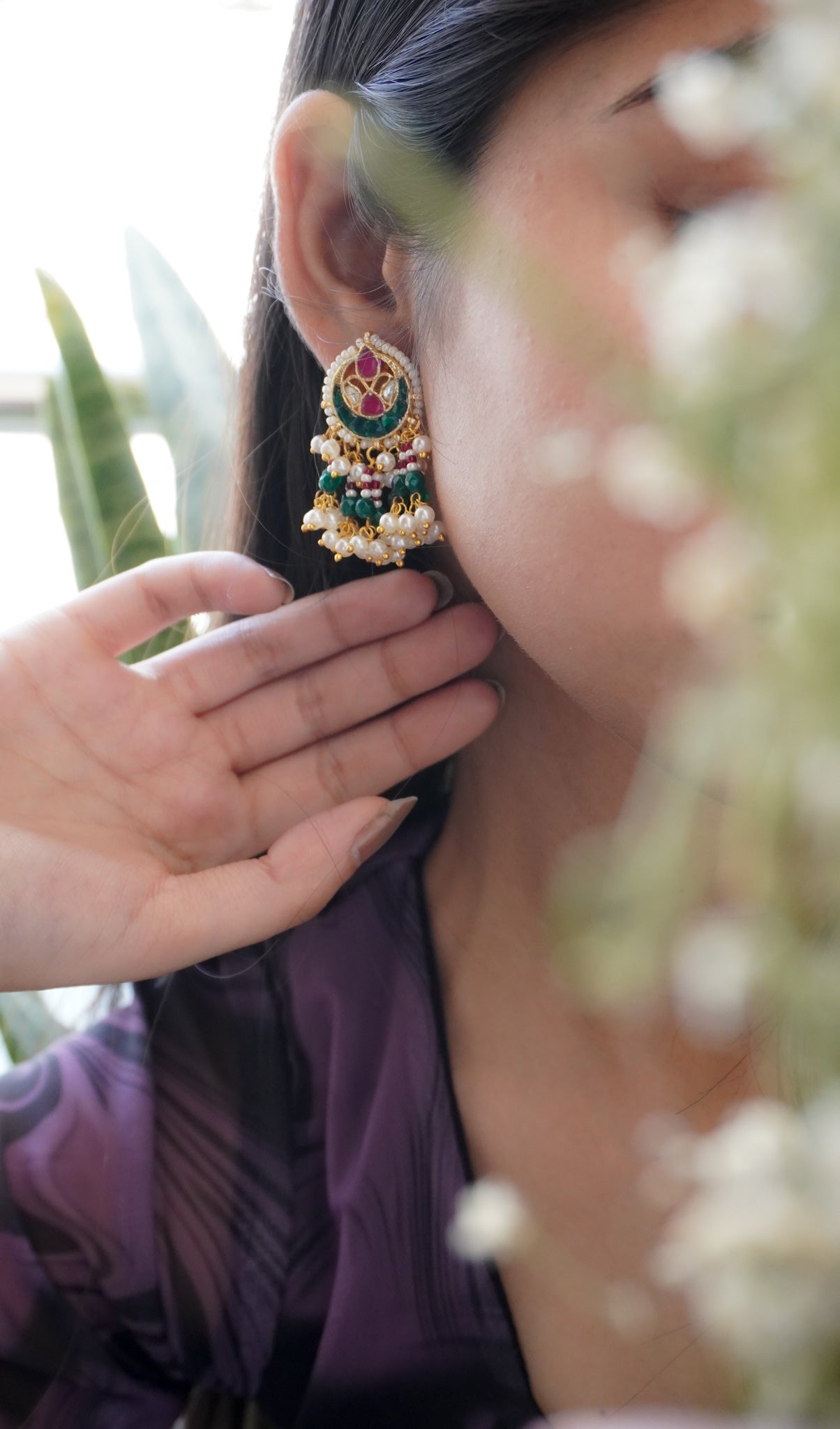 Zaiba Kundan and Stone Earrings