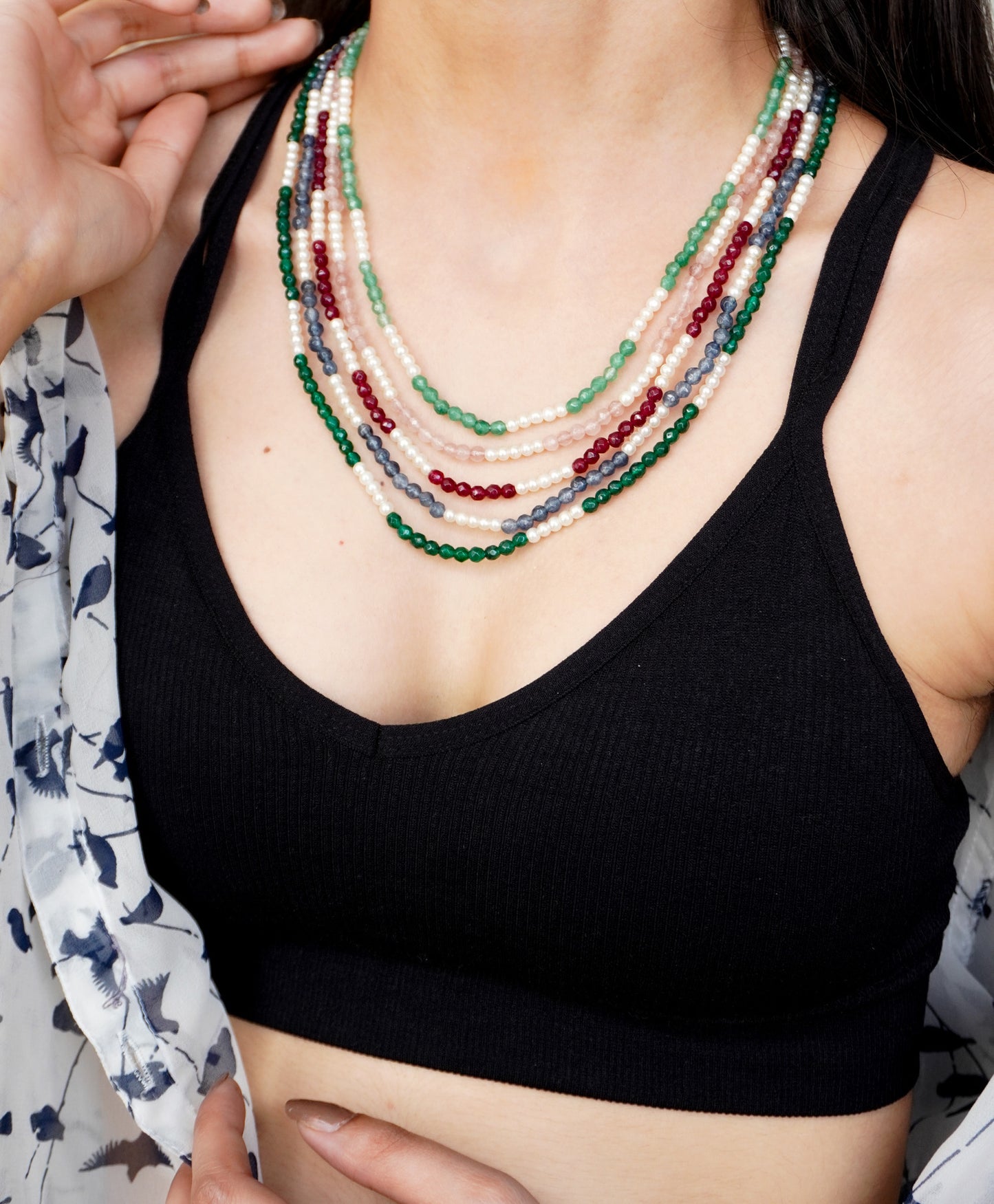 Mystic Stone and Pearls Necklace