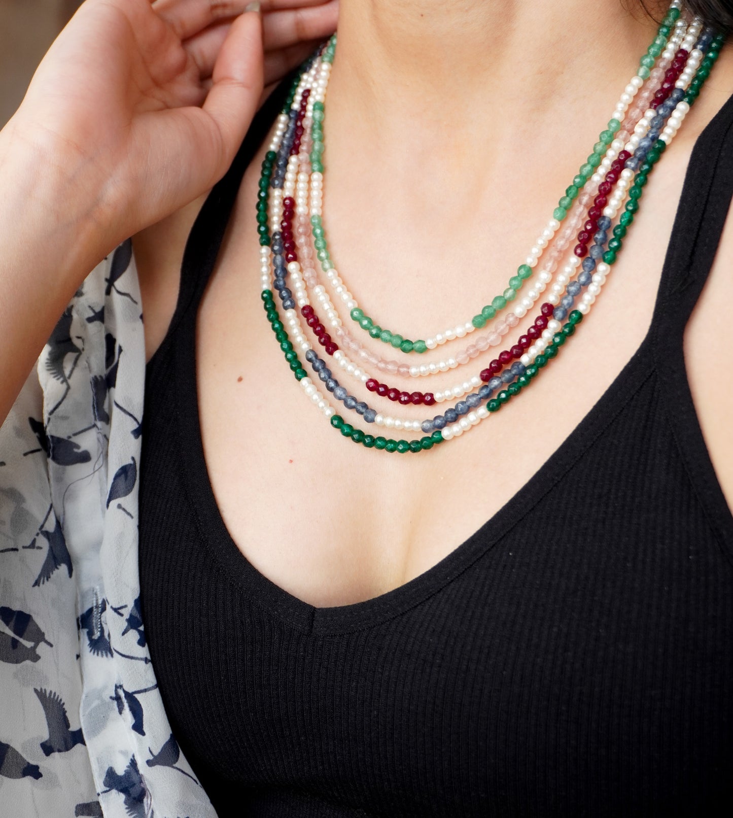 Mystic Stone and Pearls Necklace