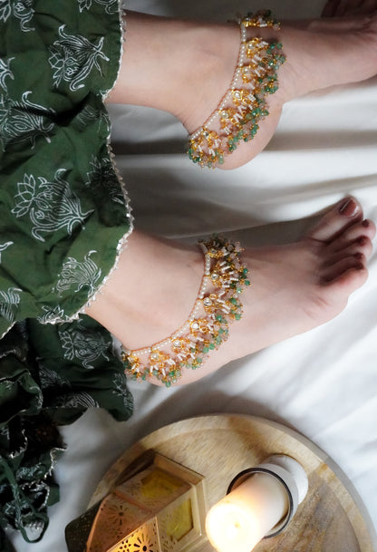 Noor Kundan and Pearls Anklets