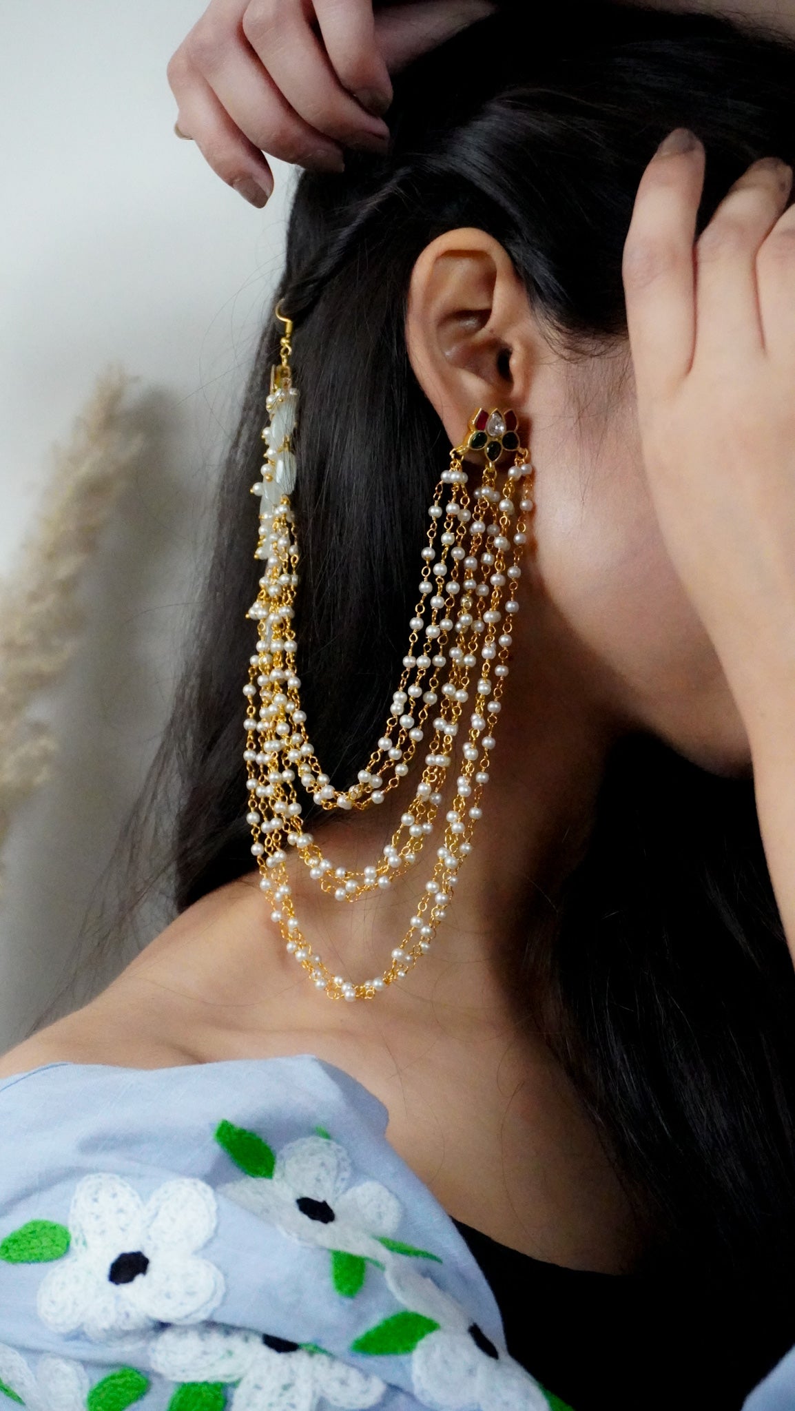 Sundara Kundan and Pearls Earrings