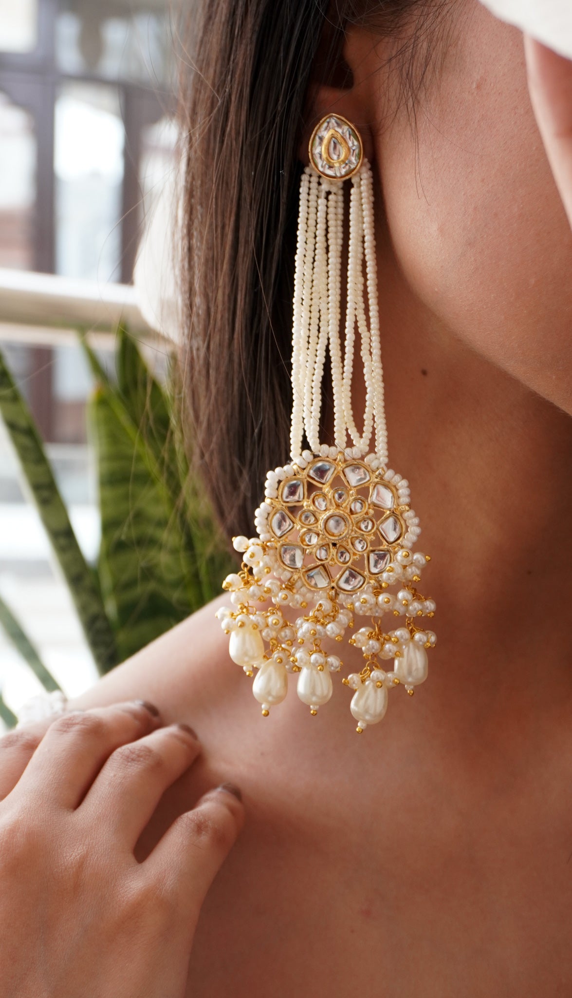 Zeenatun Kundan and Pearls Earrings