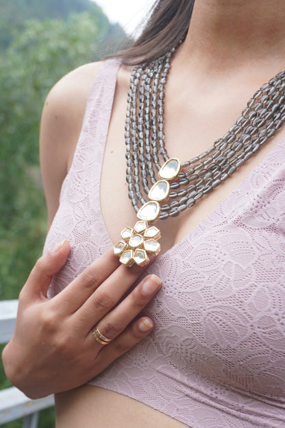 Jeeva Kundan & Grey Onyx Layered Necklace