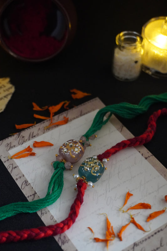 Kavya Red and Green Rakhi Set
