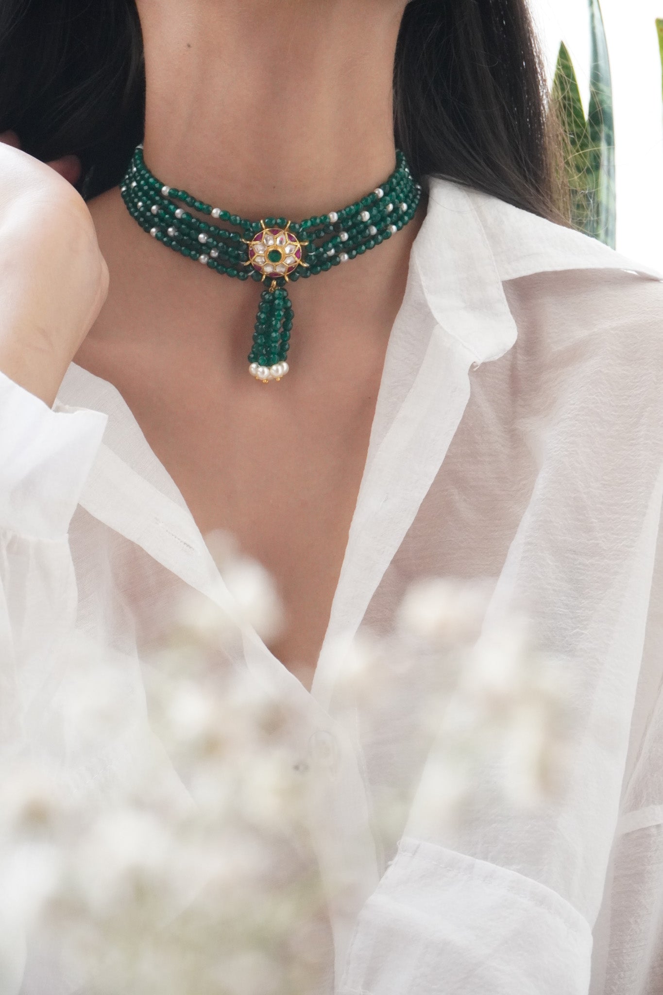 Uma Kundan and Green Stones Necklace