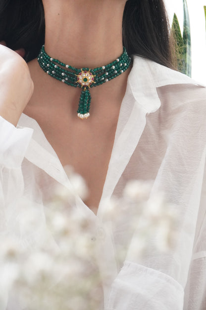 Uma Kundan and Green Stones Necklace