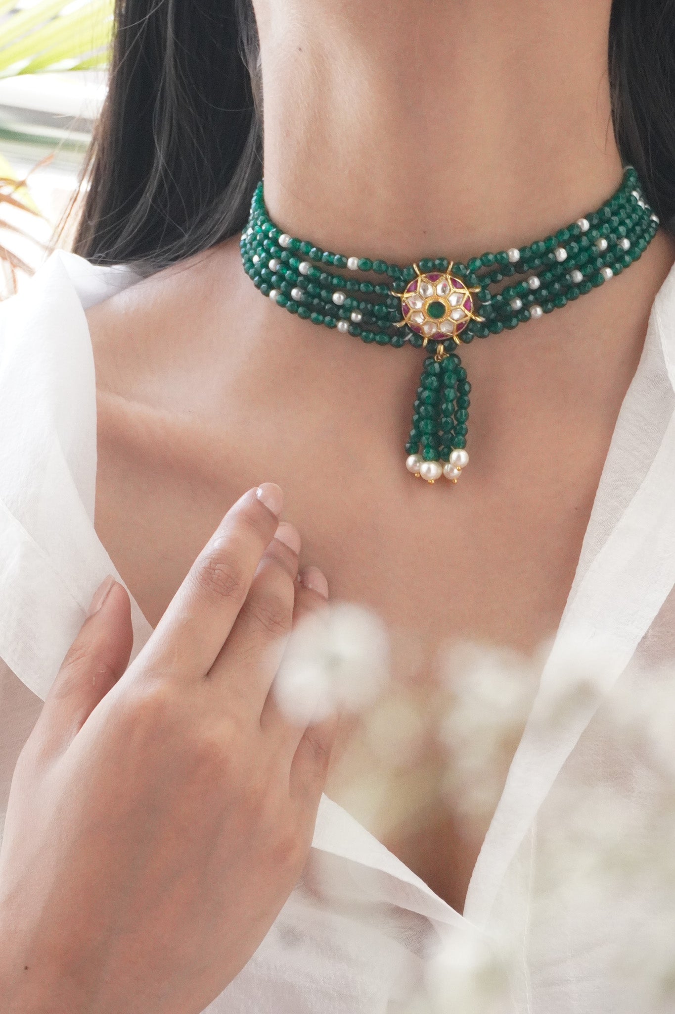 Uma Kundan and Green Stones Necklace