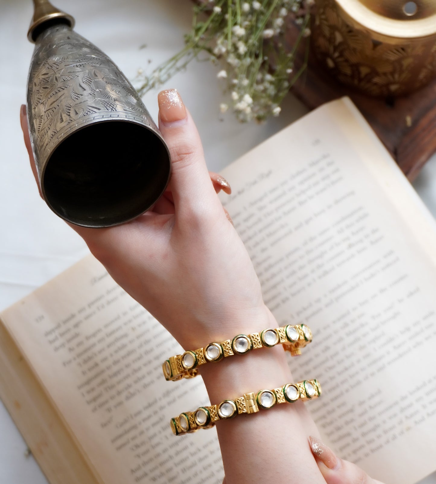 Dhanvi Kundan and Temple work Bangles - Set of 2