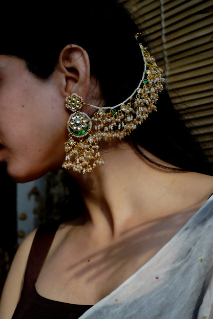 Freya Kundan Earrings with Hair Chain