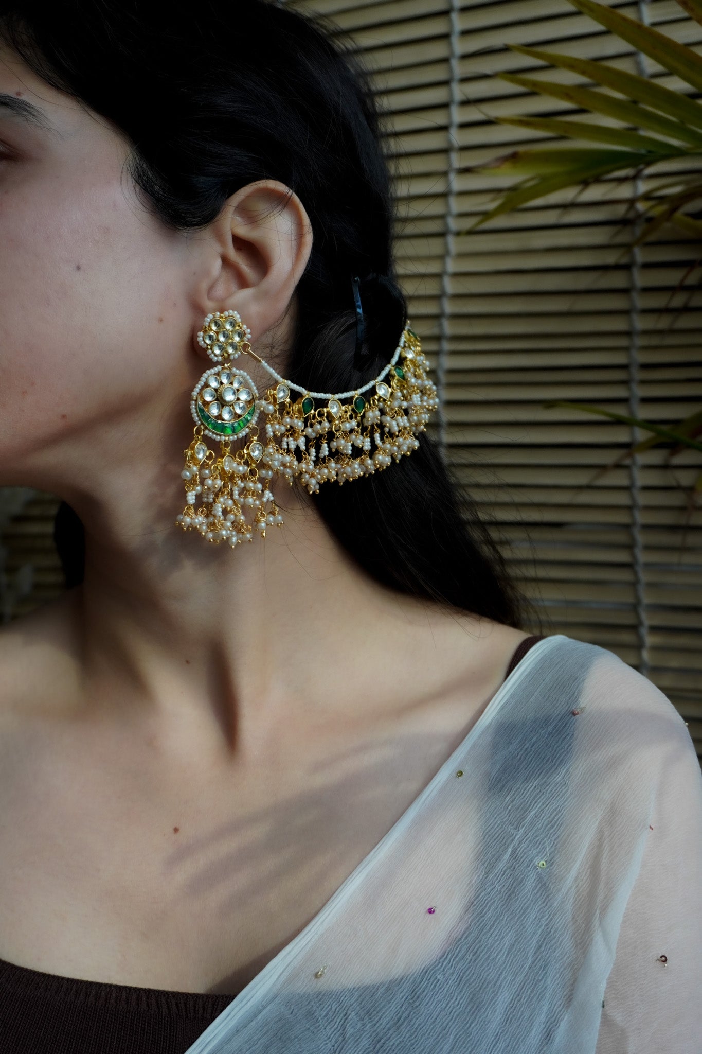 Freya Kundan Earrings with Hair Chain